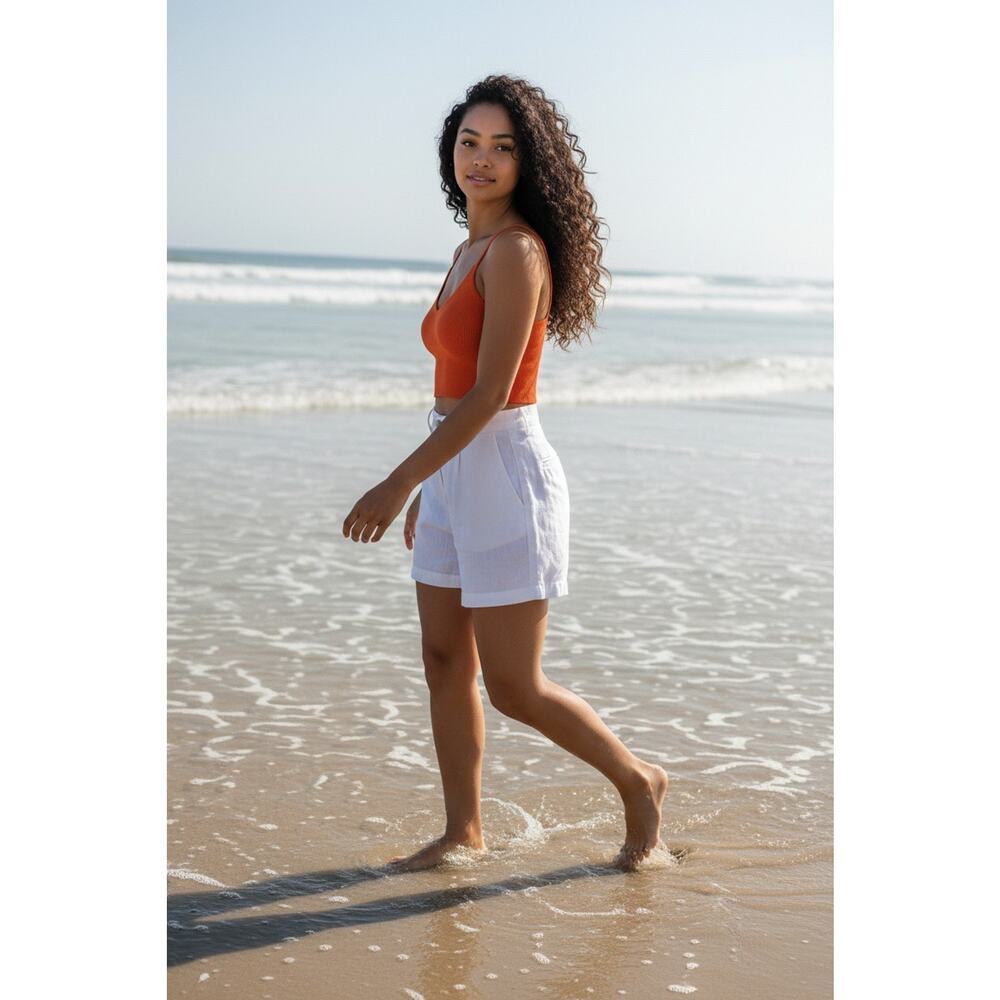 Open Edit Womens Orange V Neck Sleeveless Cropped Tank Top Size M NEW